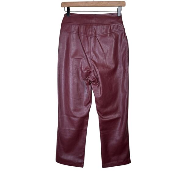 Lucy Paris Maroon Burgundy Faux Leather Cropped Bootcut High Waist Belted Pants - Picture 4 of 12